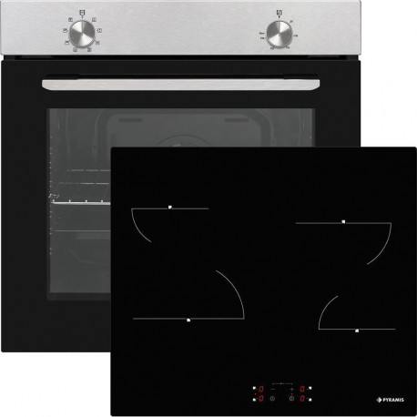 Pyramis PO78010008SIX + Pyramis PHC61430FMB Φούρνος άνω Πάγκου με Κεραμικές Εστίες Inox